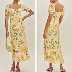 Reformation Yellow Floral Midi Dress